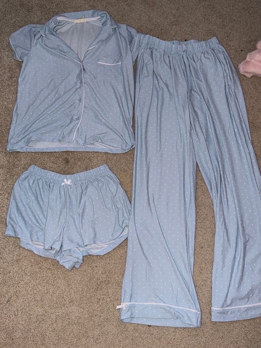 Polka dot wild indigo pajama set - includes shirt, boxers, and pants